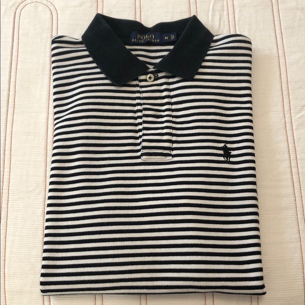 Polo by Ralph Lauren Men's Black and White Striped Polo Shirt